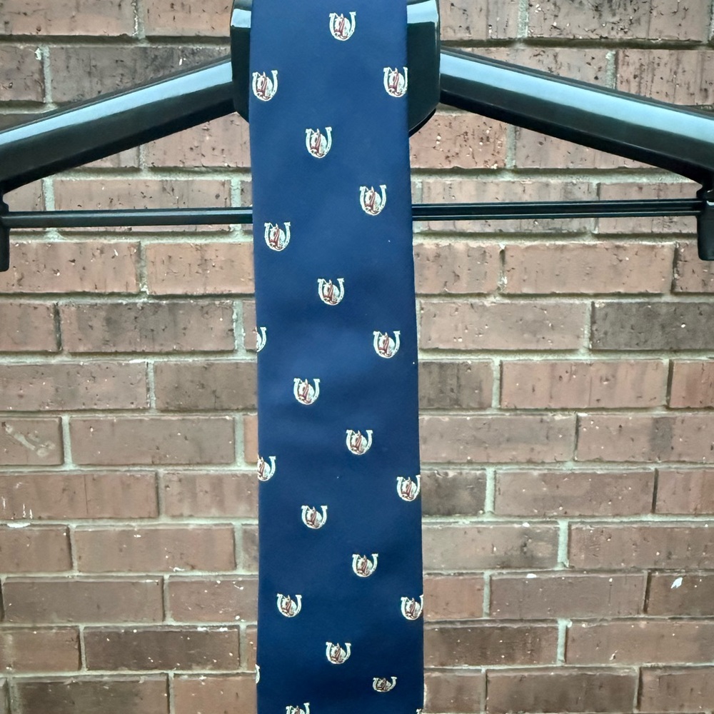 VTG Cambridge Collection By Damon Mens Neck Tie Equestrian Horse Shoe Navy Italy